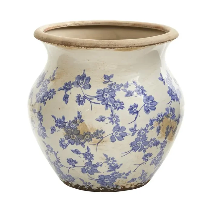 10.5in. Tuscan Ceramic Blue Scroll Urn Vase
