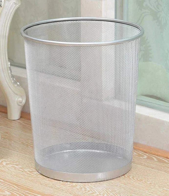 10” Metal Mesh Silver Wire Bin Rubbish Paper Waste Home Office Bedroom Sturdy