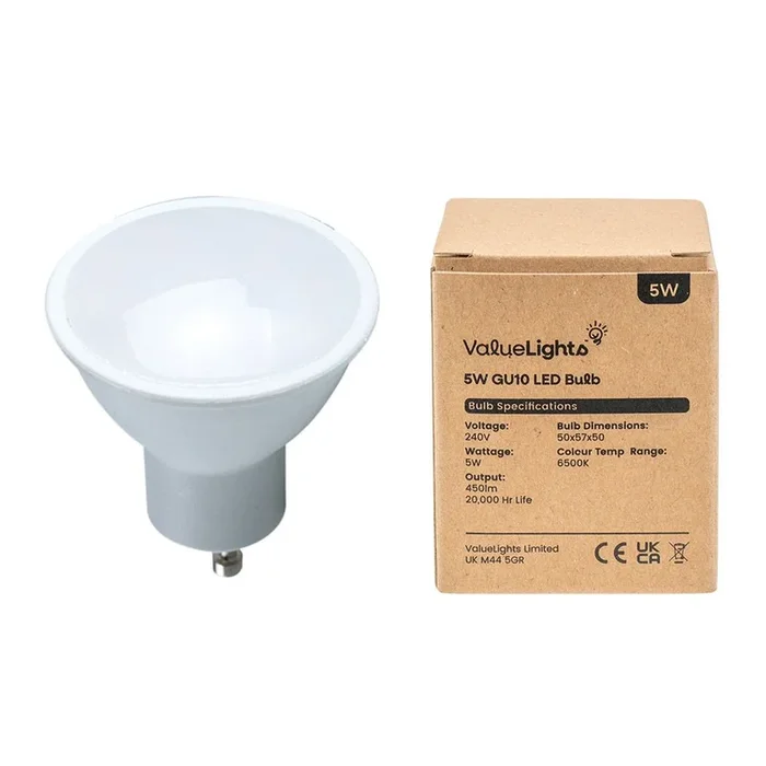 10 Pack GU10 White Thermal Plastic Spotlight LED 5W Cool White 6500K 480lm Light Bulb