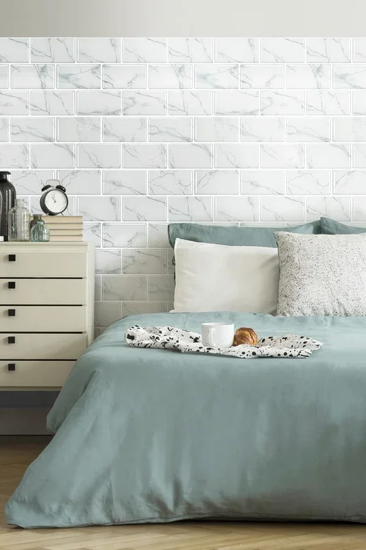 10 Pcs Peel and Stick 3D Calaeatta White Marble Wall Tile Stickers Subway Tiles