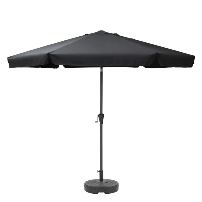 10ft Round Tilting Black Patio Umbrella and Round Umbrella Base