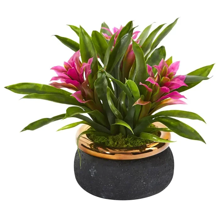 11in. Bromeliad Artificial Plant in Stoneware Planter, Purple