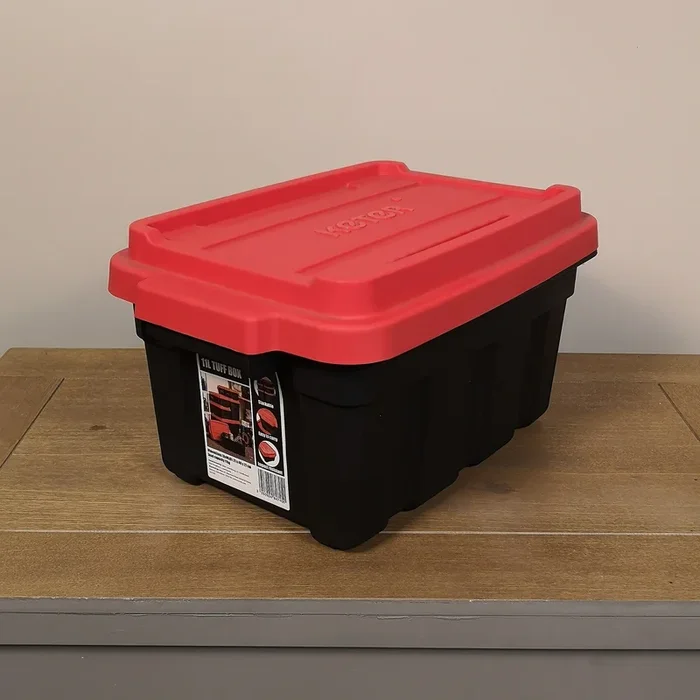 11L Black and Red Small Tuff Stackable Storage Box with Lid and Carry Handles