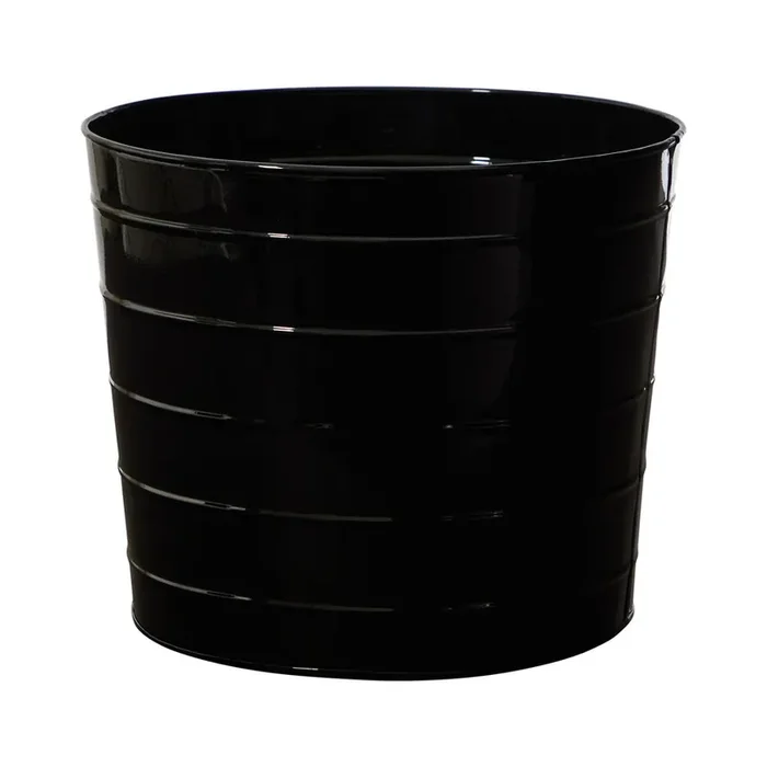 12in. Farmhouse Black Metal Ribbed Planter