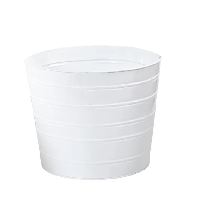 12in. Farmhouse White Metal Ribbed Planter