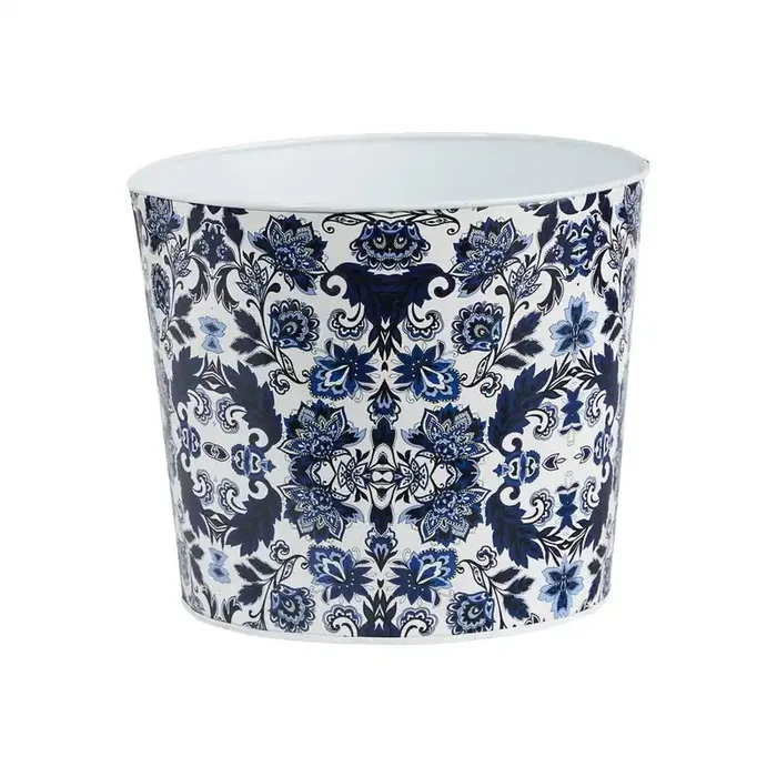 12in. Oriental Blue and White Classic Round Metal Planter