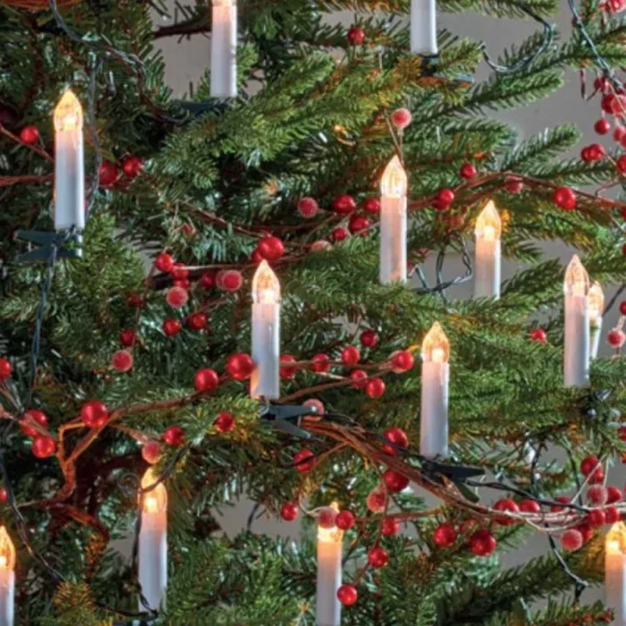 12m Set of 50 Christmas Tree Light Candles with Warm White LEDs and Timer Function