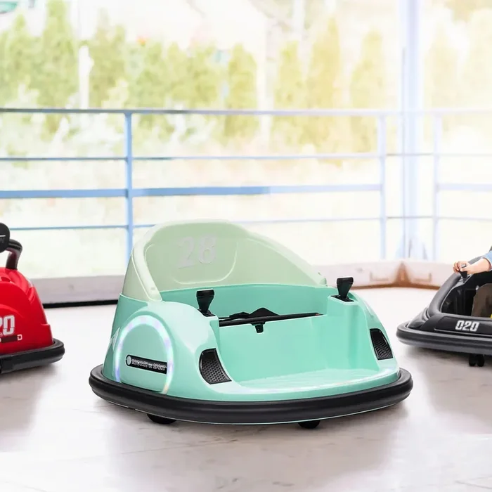 12V Kids Bumper Car – Green | 360° Rotation with Dual Control Remote and Manual Drive AIYAPLAY