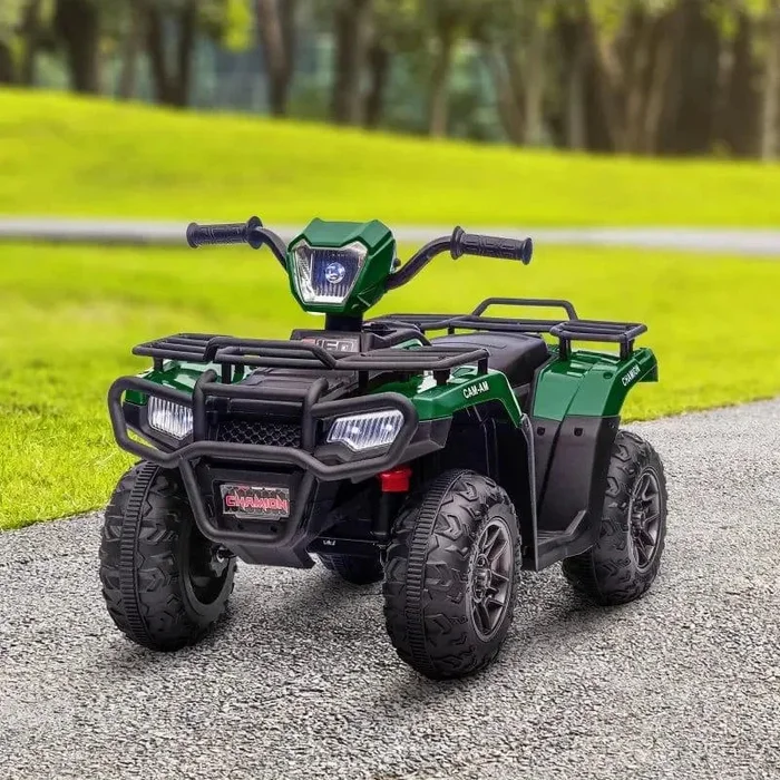 12V Kids Electric Quad Bike – Green and Black | Twin Motors, USB Music and LED Headlights HOMCOM