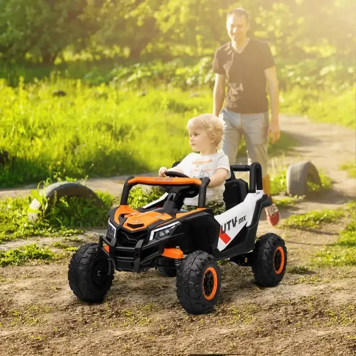 12V Kids Electric Ride-On UTV Car – Orange | LED Lights, Music and USB AIYAPLAY