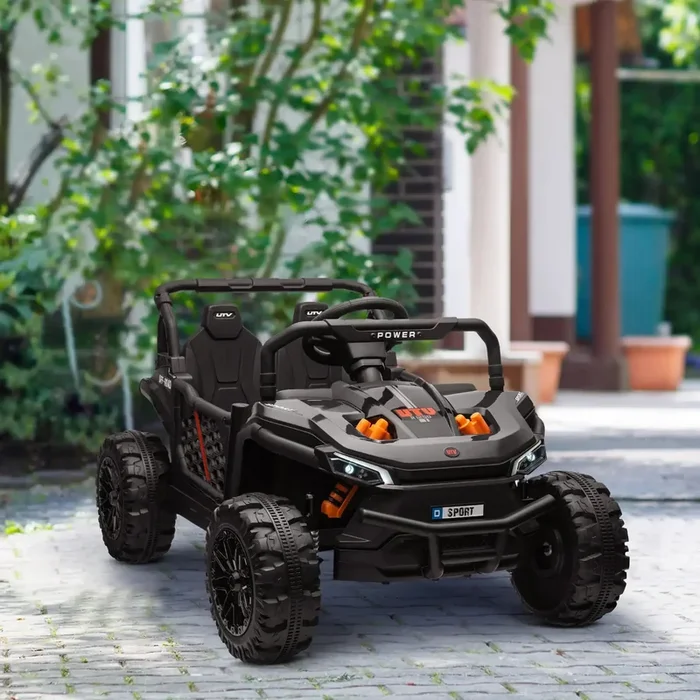 12V Kids Electric UTV – Black | Single-Rider Adventure Vehicle with Dual Suspension AIYAPLAY