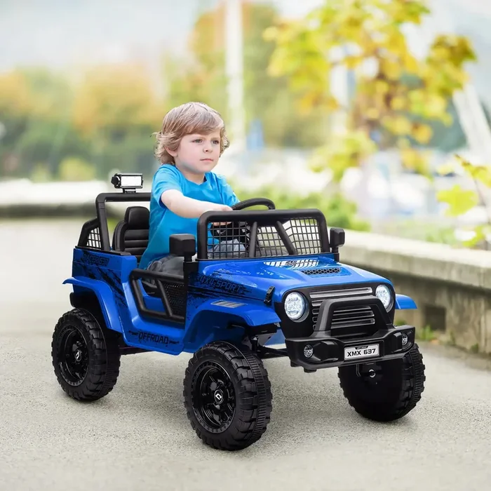 12V Kids Ride-On Truck – Blue | Dual Motors, Searchlights and Spring Suspension AIYAPLAY