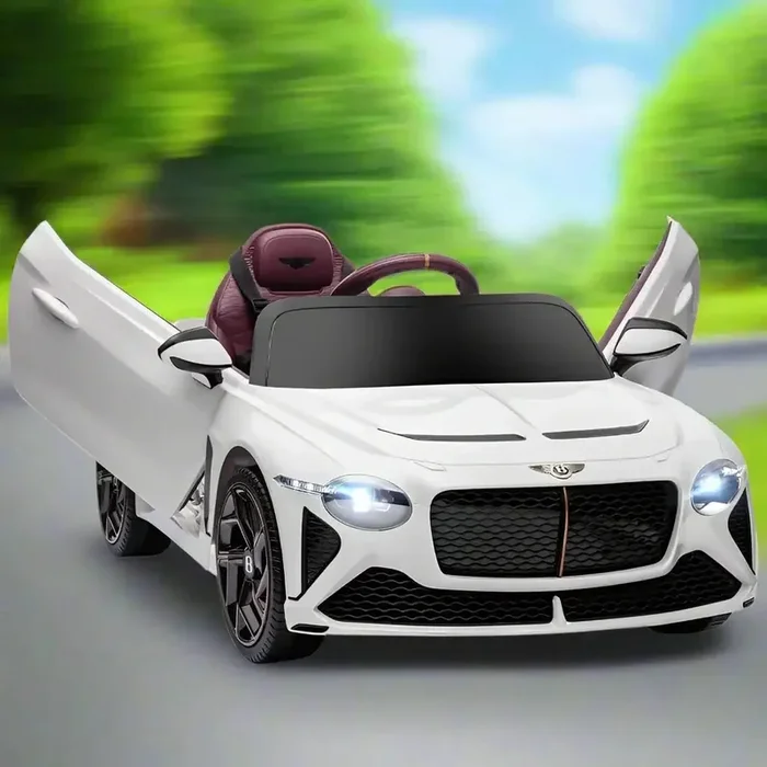 12V Licensed Bentley Bacalar Kids Electric Ride-On Car – White | Butterfly Doors and Music HOMCOM