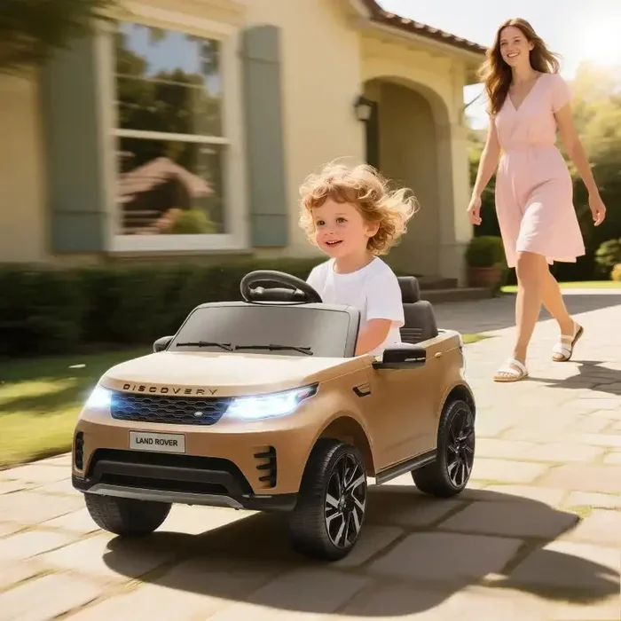 12V Licensed Land Rover Kids Electric Ride-On Car – Khaki | Remote Control and LED Lights AIYAPLAY