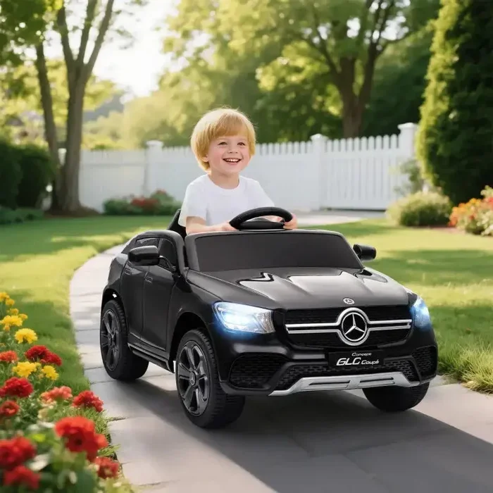 12V Licensed Mercedes-Benz GLC Coupe Kids Ride-On Car – Black | LED Lights and Music AIYAPLAY