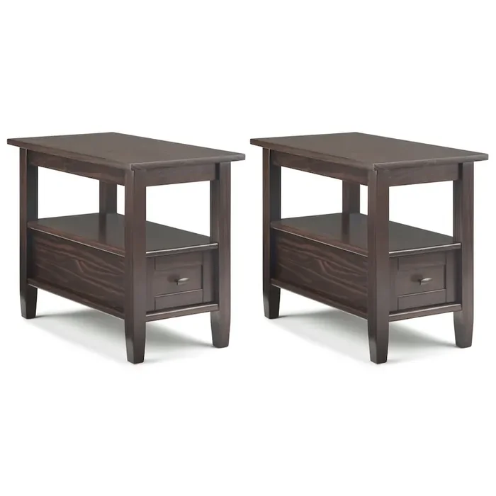 14 inch Solid Wood Transitional Narrow End Table in Tobacco Brown (Set of 2)