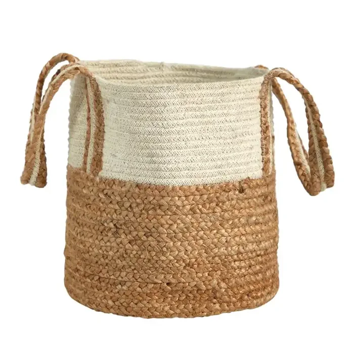 14in. Boho Chic Basket Planter Natural Cotton and Jute with Handles