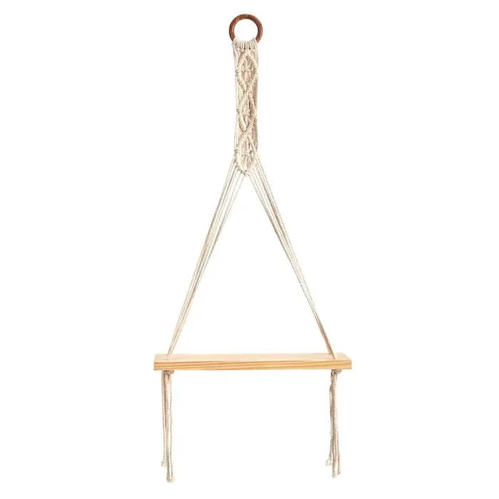 14in. x 24in. Handmade Macrame Wall Hanging with Wooden Shelf