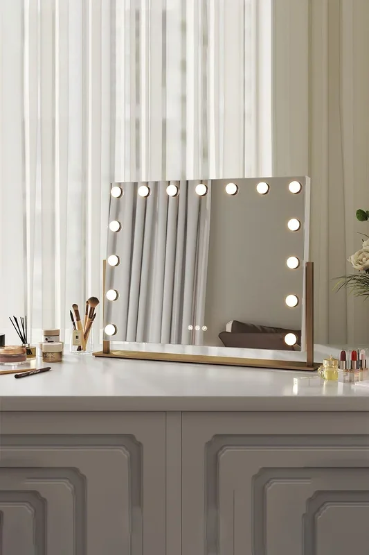 15 LED Lights Bulbs Adjustable Angle Hollywood Vanity Mirror Dressing Tabletop,3 Lighting Modes Lighted