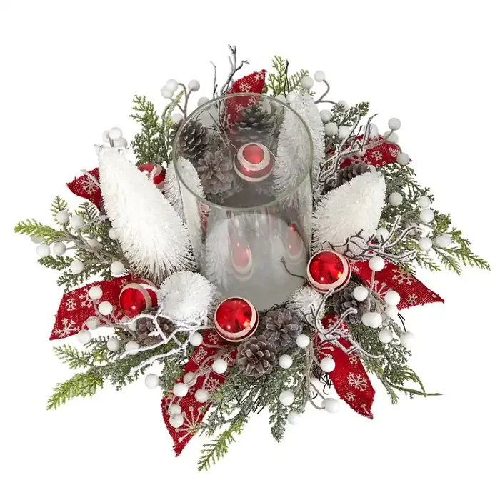 15in. Holiday Lighted Forest Candle Holder Table Christmas Artificial Arrangement