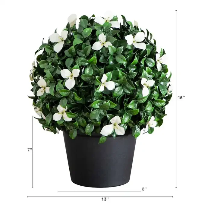 15in. UV Resistant Artificial Boxwood and Gardenia Topiary Plant