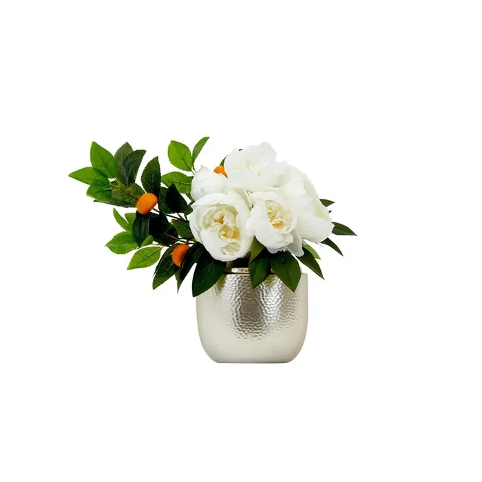 16in. Artificial Peony Dahlia Arrangement white Vase