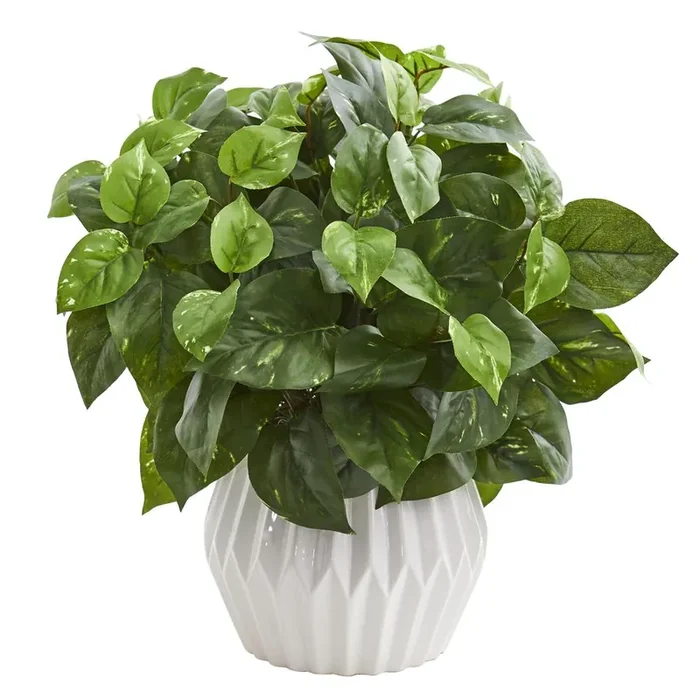 16in. Pothos Artificial Plant in White Ceramic Vase
