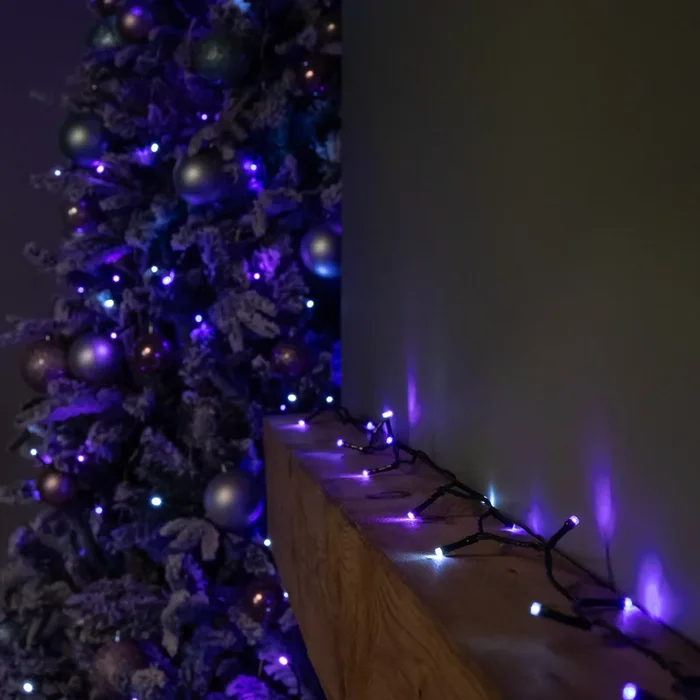 16m 200 LED SupaBrights Christmas String Lights with Timer in Blue, Purple & White