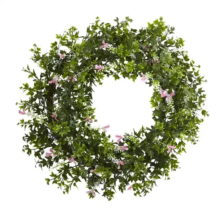 18in. Mini Ivy & Floral Double Ring Wreath with Twig Base