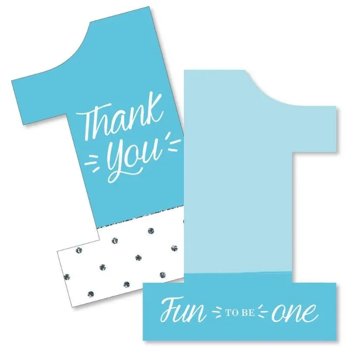 1st Birthday Thank You Card Envelope Set Blue