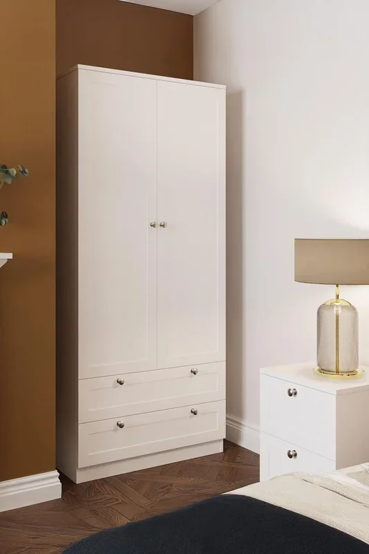 2 Door 2 Drawer Combination Wardrobe Matt White Panelled Scratch Resistant