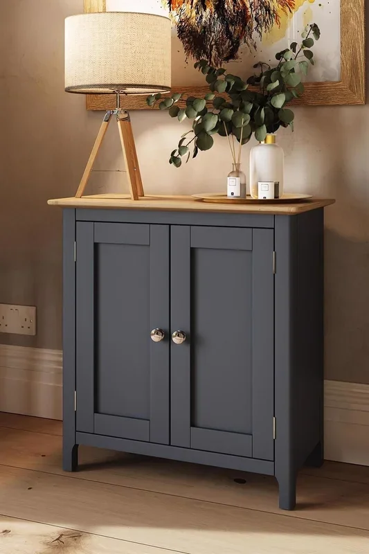 2 Door Compact Painted Oak Sideboard – Graphite Blue