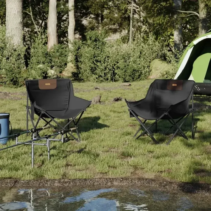 2 Foldable Camping Chairs with Pocket in Black