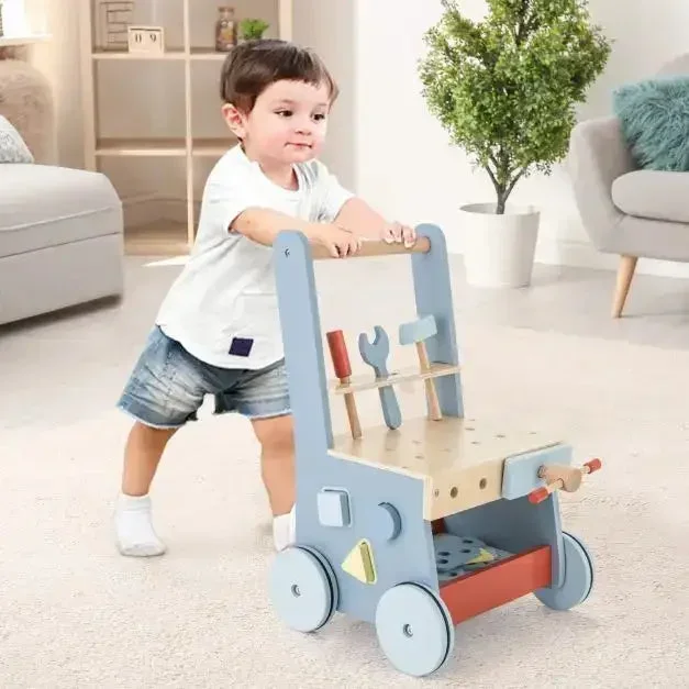 2-in-1 Baby Walker and Tool Workbench | Push Toy with Shape Sorter and Accessories COSTWAY