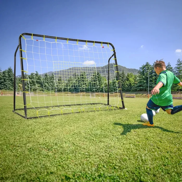 2-in-1 Kids Football Goal and Rebound Net – Black 187×122.5cm | Adjustable 5-Angle Frame COSTWAY