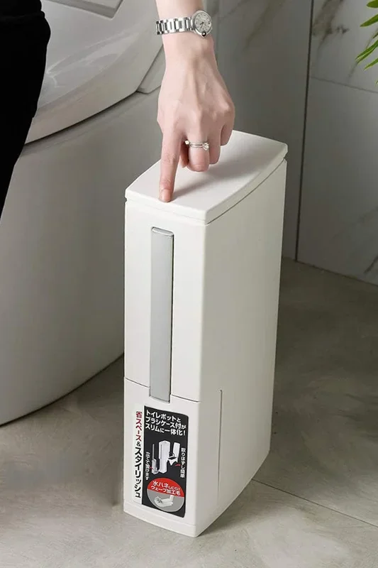 2-in-1 Toilet Waste Bin Brush Set with Toliet Brush Set Bathroom Dustbin Slim Trash Can