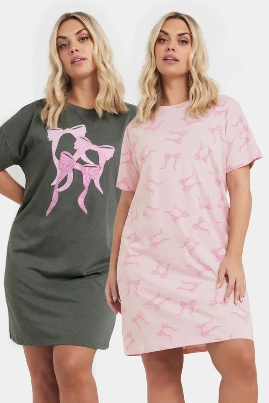 2 Pack Bow Print Nightdresses