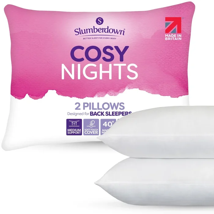 2 Pack Cosy Nights Medium Support Back Sleeper Pillows