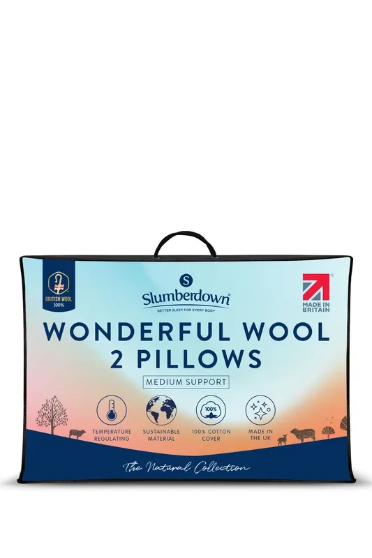 2 Pack Wonderful Wool Medium Support Back Side Sleeper Pillows