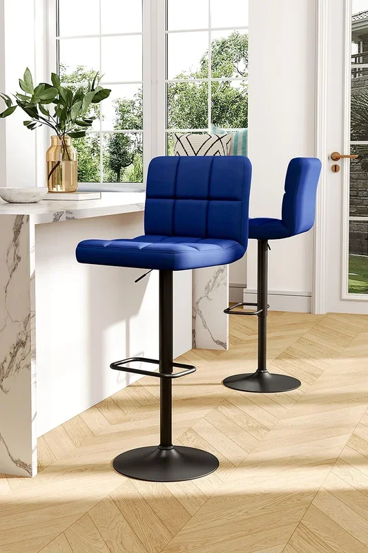 2 Pcs Velvet Upholstery Bar Stools with Low Backrest