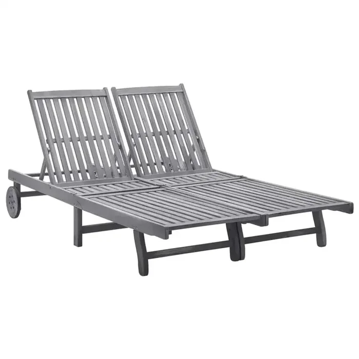 2-Person Sun Lounger in Grey Wash and Solid Acacia Wood
