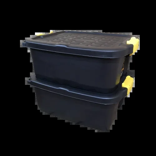 2 x 24L Heavy Duty Storage Boxes, Sturdy, Lockable, Stackable and Nestable Design Storage Chests with Clips in Black