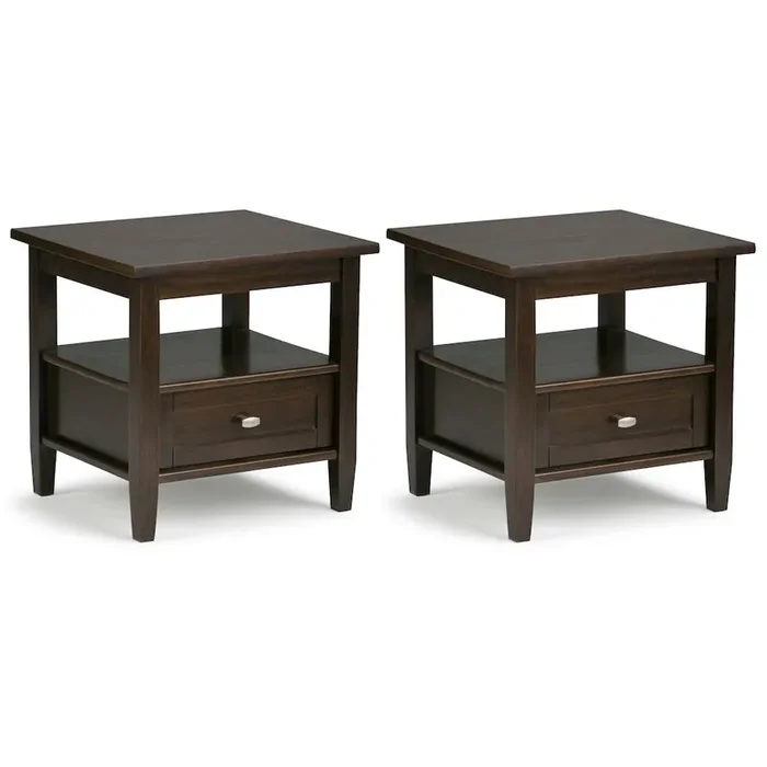20 inch Solid Wood Transitional End Table in Tobacco Brown (Set of 2)