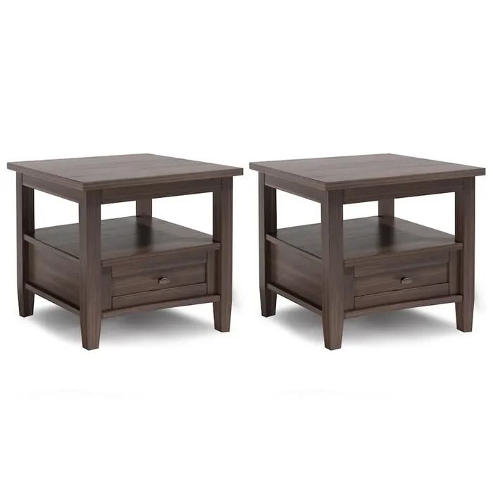 20 inch Solid Wood Transitional End Table in Warm Walnut Brown (Set of 2)