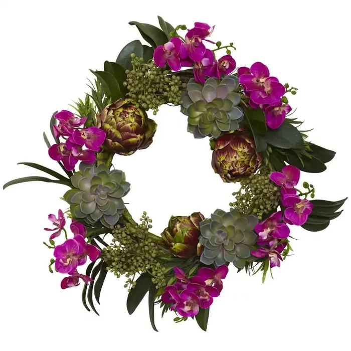 20in. Orchid, Artichoke & Succulent Wreath