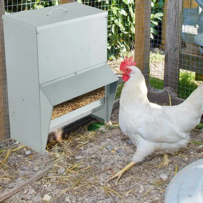 22kg Large Capacity Chicken Feeder | Galvanised Metal Poultry Feeder with Lid COSTWAY