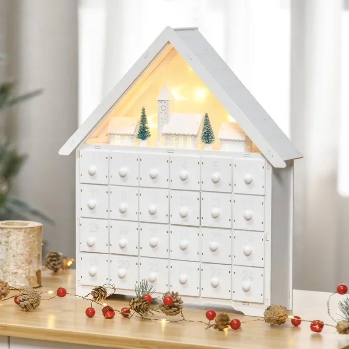24 Drawer Wooden Christmas Advent Calendar Wooden Light Up Holiday