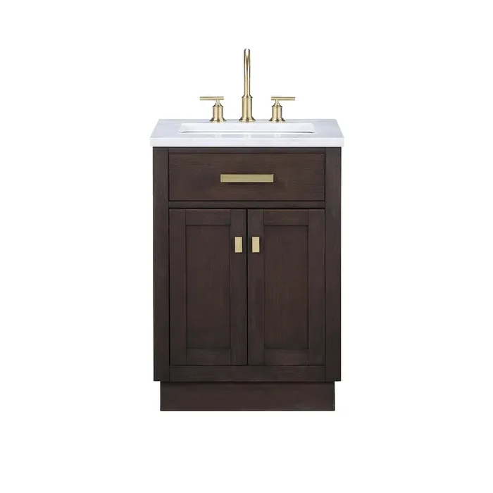 24 In. Single Sink Carrara White Marble Countertop Bath Vanity In Brown Oak