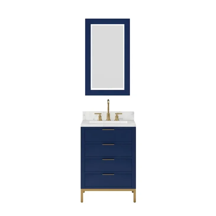 24 In. Single Sink Carrara White Marble Countertop Bath Vanity in Monarch Blue