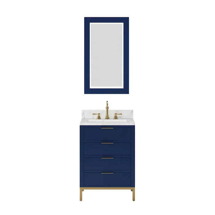 24 In. Single Sink Carrara White Marble Countertop Bath Vanity in Monarch Blue